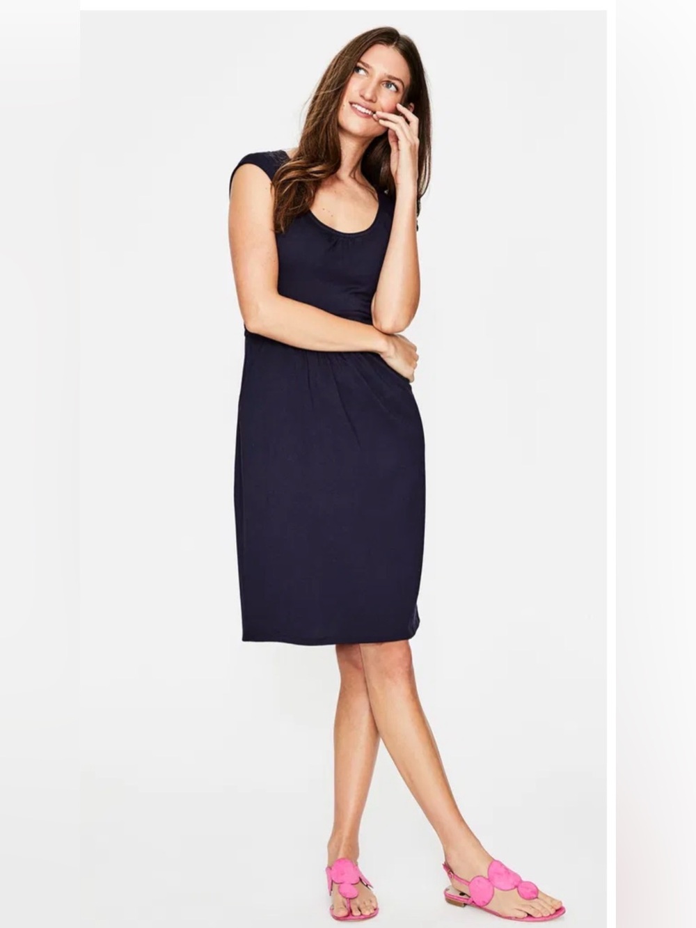 Boden Margot Navy Cap-Sleeve Jersey Dress Size 2R NWT